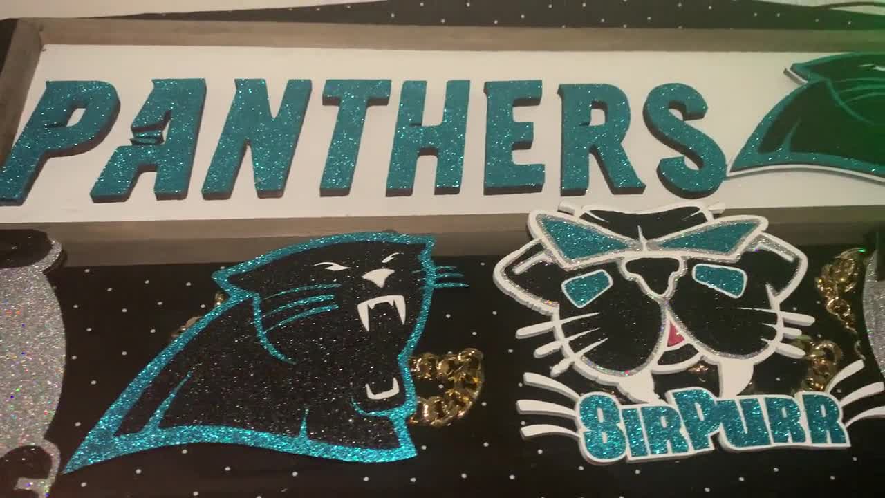 Carolina Panthers Team Logo Chain Wooden Wall Art 