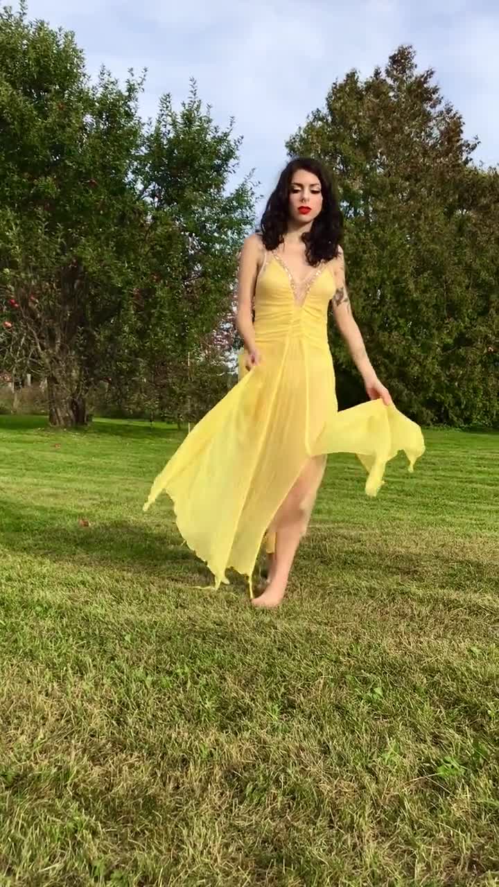 1960s Canary Yellow Sequin Beaded Silk Chiffon Sheer Dress size S