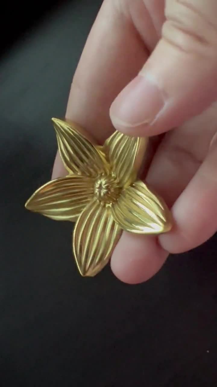 Brass Flower Cabinet Knob: Gold Dresser Drawer Pull