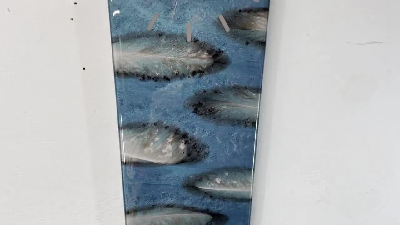 70cm Long Narrow Turquoise Black & Silver Abstract Resin