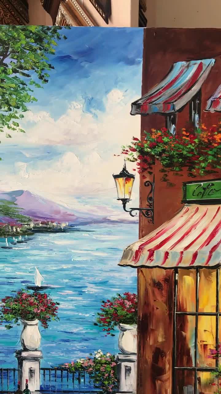 Italienisches Cafe Gemälde auf Italienische Restaurant Leinwand Gemälde Italienisches Kunst Ölgemälde Landschaft Mediterran Italien Leinwand Wand Landschaft Kunst