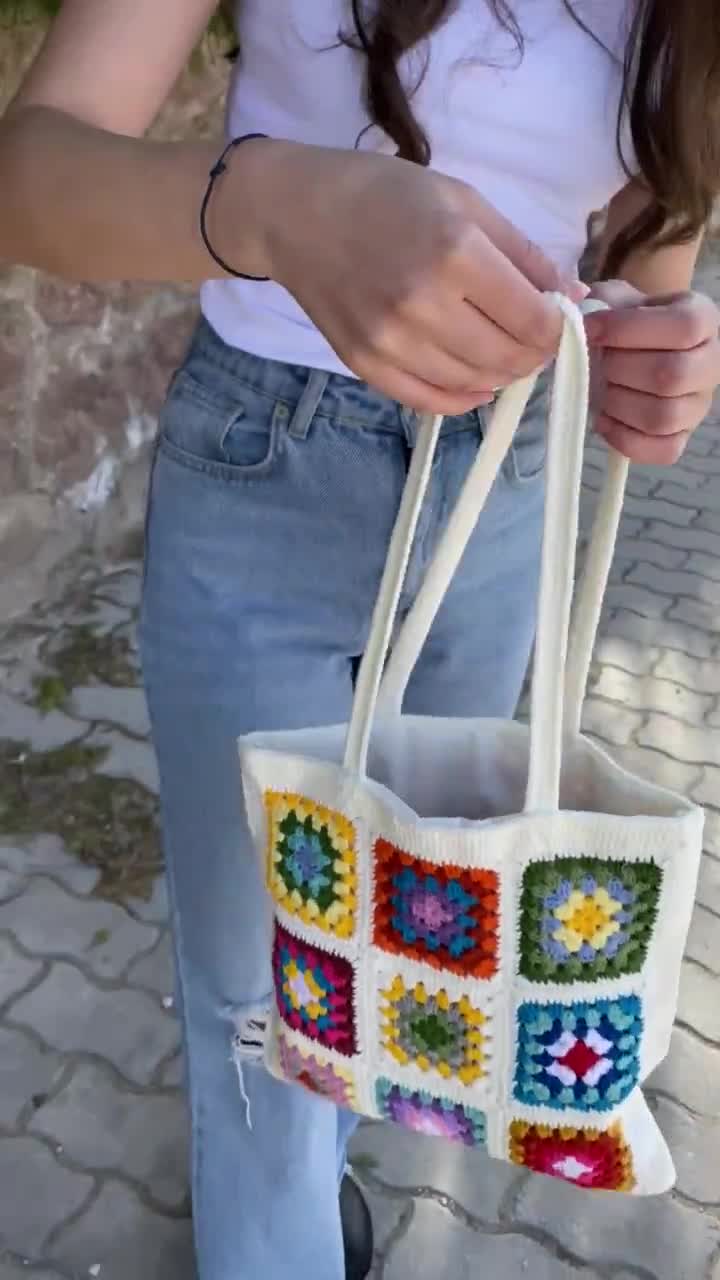 Borsa all'uncinetto, borsa quadrata della nonna, borsa tote all