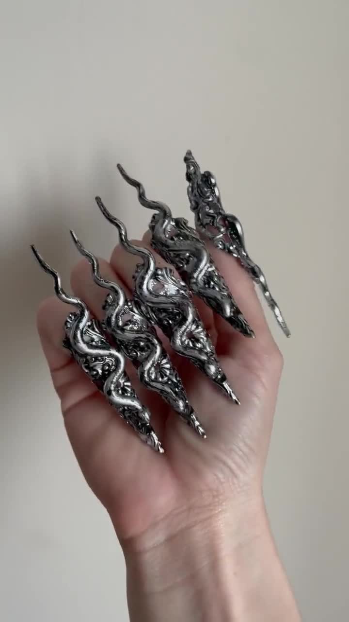 Snake Claw Rings, Long Claws Set of 5, Witch Pagan Finger Claws