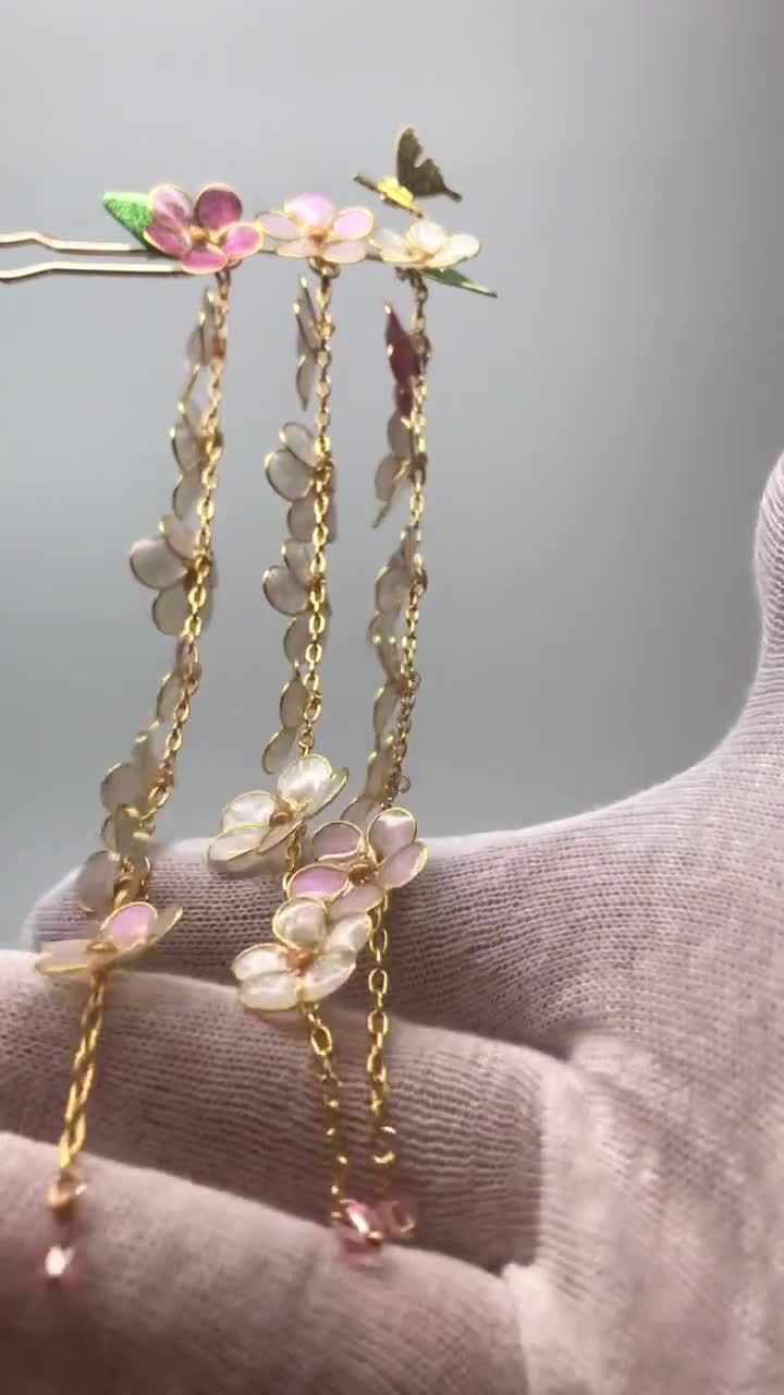 Sakura Resin Japanese Tsumami Kanzashi Hair Pin Stick Gold Sakura Resin Japanese Tsumami Kanzashi Hair Pin Stick Gold