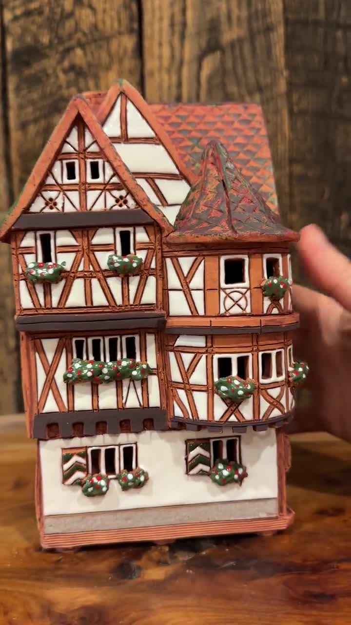 陶器のキャンドルハウス ドイツの家 陶器の家のティーライト 陶器の家