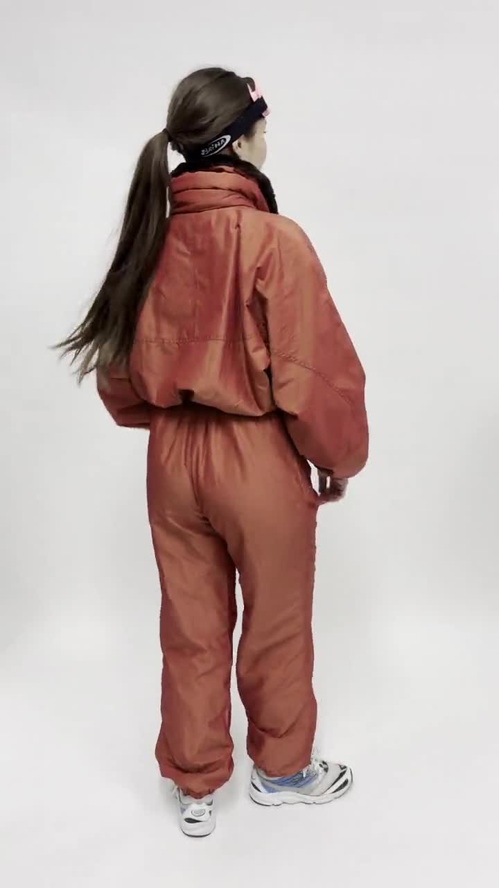80s Vintage Orange Ski Suit Retro Winter Jumpsuit, Size M