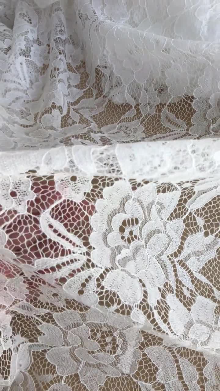 シャンティリーレース、ウェディングレース生地、アイボリーローズ