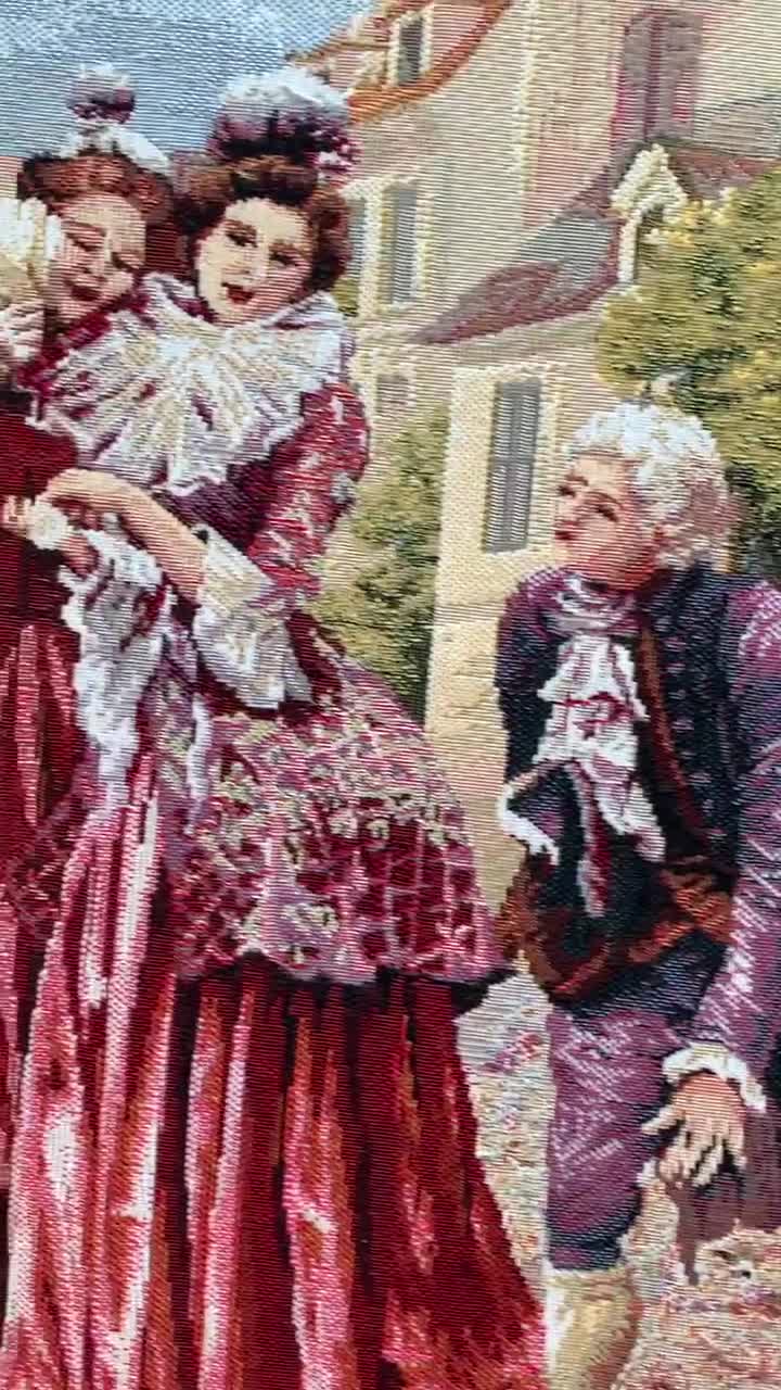 Jacquard Woven Tapestry: Old Paris Scene, Victorian Baroque Art