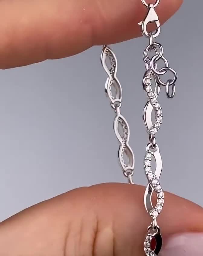 Figure Eight Silver Wrist Bracelet, Womens 925 Sterling