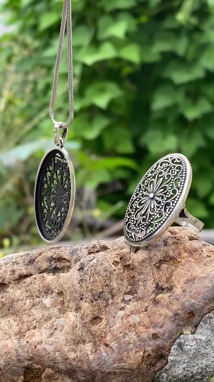 Filigree Jewellery Oval Silver Jewelry Set Sterling Silver