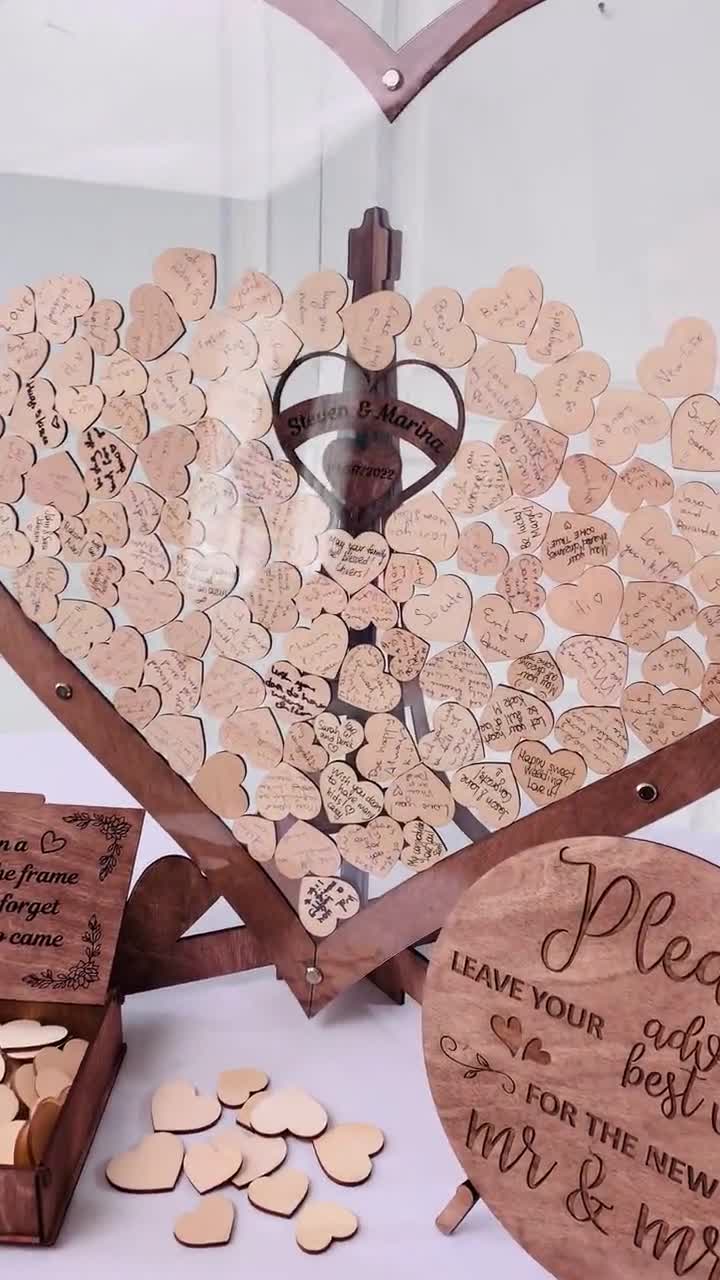 Wedding Guest Book Set with 80 Heart Sign Cards 2 Pens and Storage Box  Wooden Guest Book Drop Box for Weddings Party Decoration - AliExpress