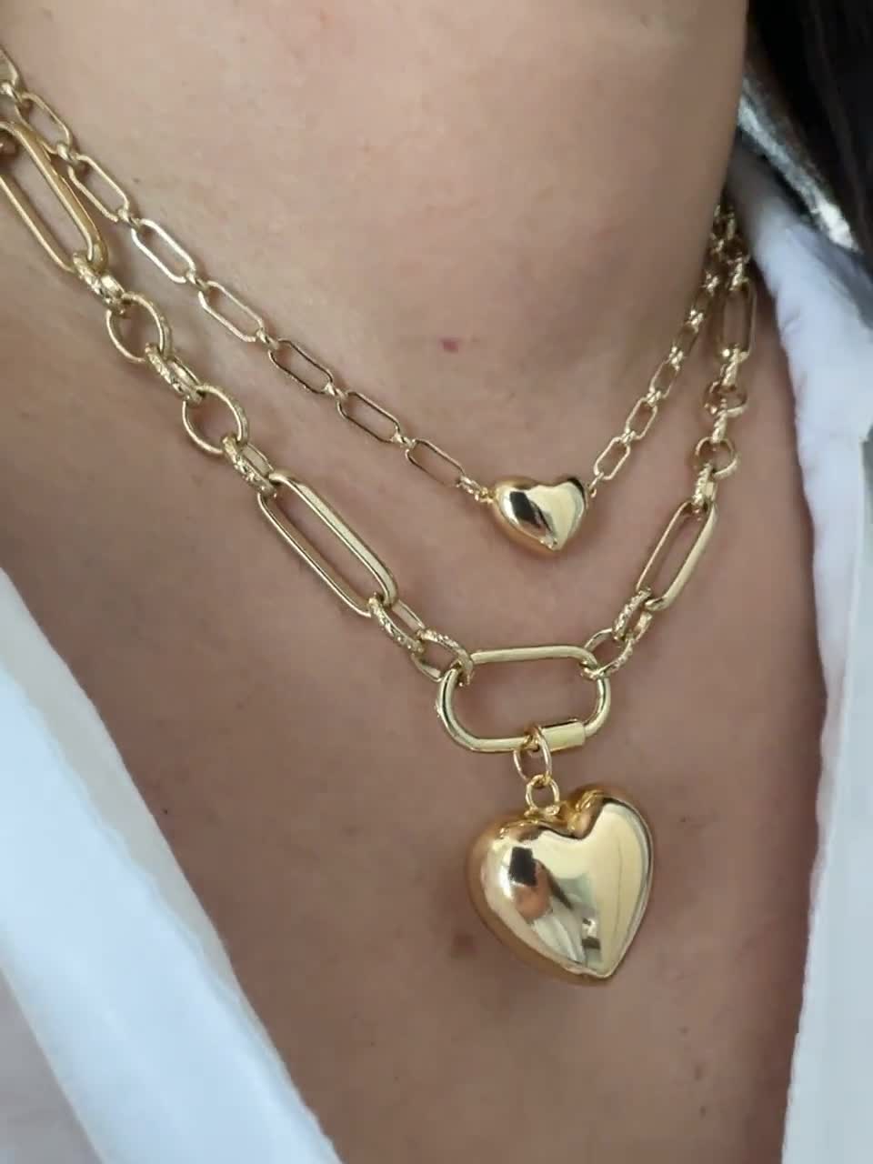 アクセサリー Bijou R.I Puffy Heart Carabiner Necklace Puffy Heart Necklace, Zircon Carabiner Necklace, Paperclip