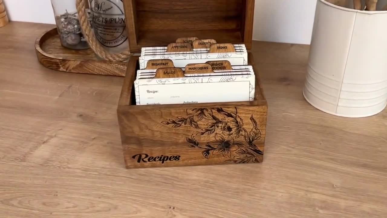 Outshine Wooden Recipe Box with Cards and Dividers, Farmhouse Recipe Box  with Card Dividers, Large Wood Recipe Cards and Box Set, Vintage Recipe Box Dividers  4x6 with Tabs, Best Recipe Box Holder