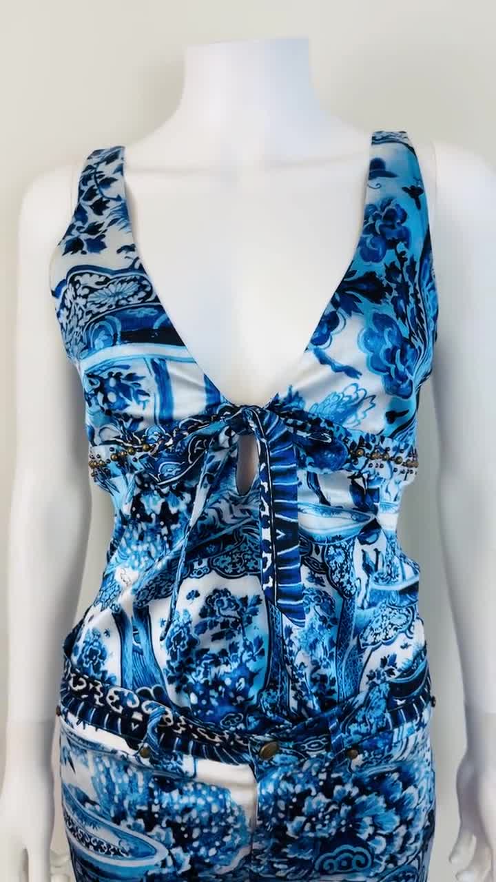 Vintage F/W 2005 Roberto Cavalli Silk Blue + White