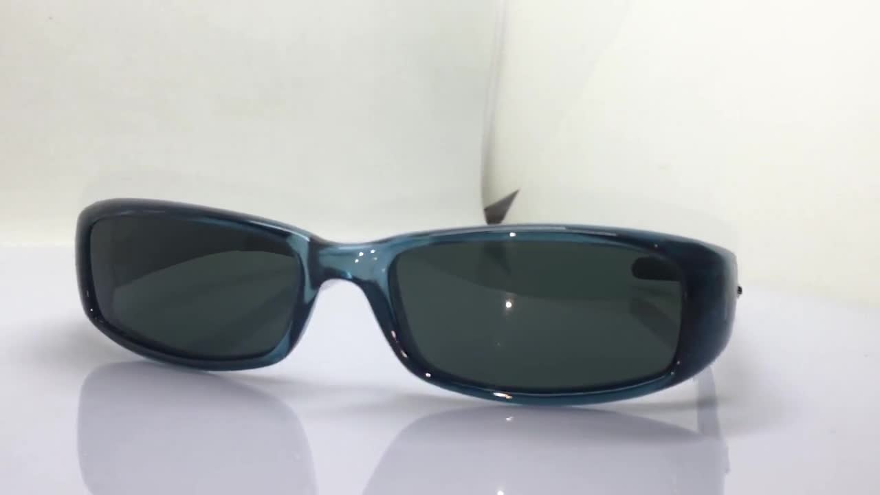 MADE IN ITALY Small Rectangular Low Sunglasses Man Transparent Blue Frame  Black Glass Lens Straight Arm Vintage 90s, Rectangular Glasses 