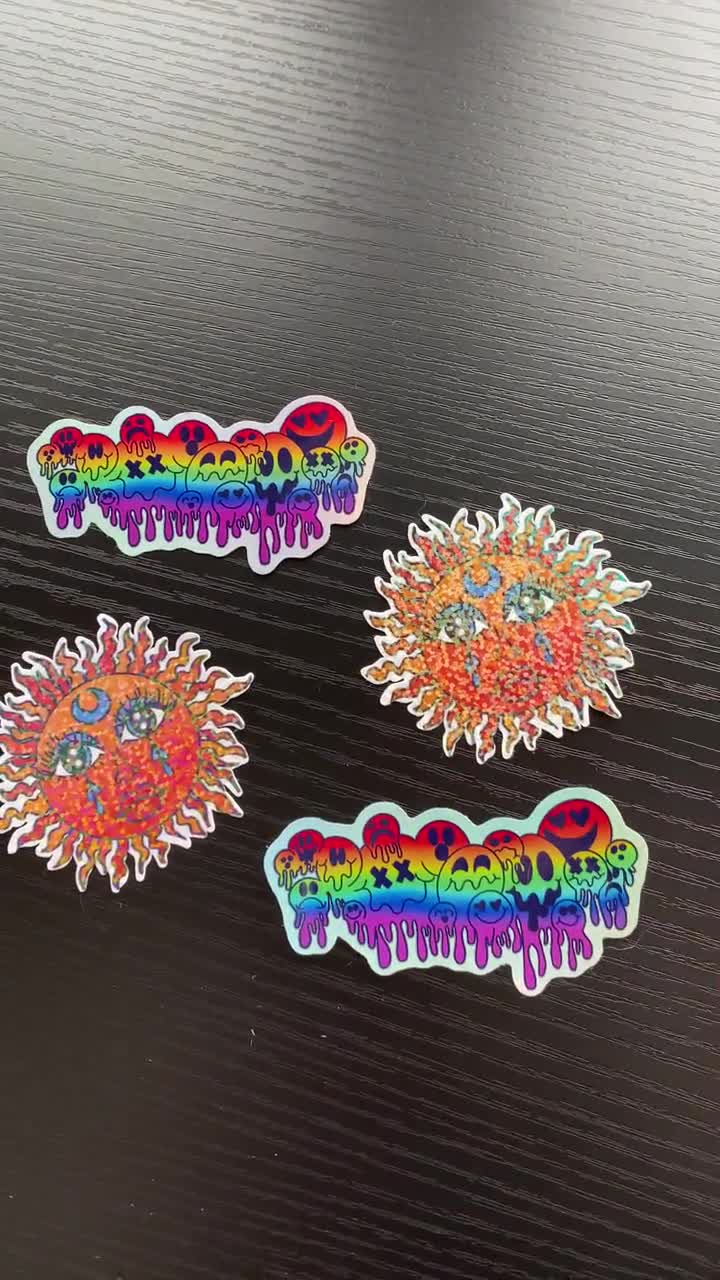 Holographic Trippy Smiley Sticker Acid Drip Smiley Face Sticker 