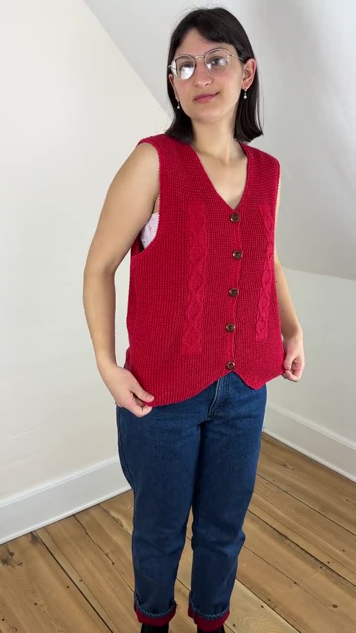 Vintage 90's Red Knit Sweater Vest, Cabin Creek, Button Vintage 90's Red Knit Sweater Vest, Cabin Creek, Button