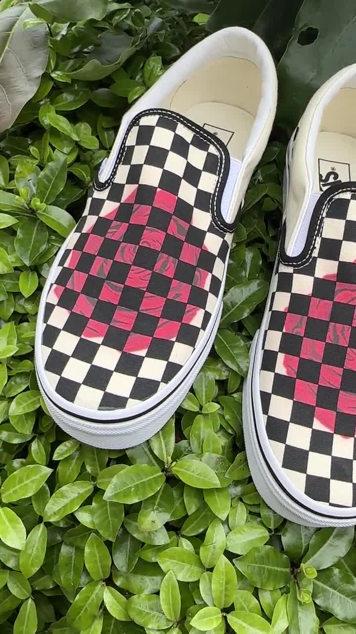 Rose Checkerboard - Custom Slip Ons