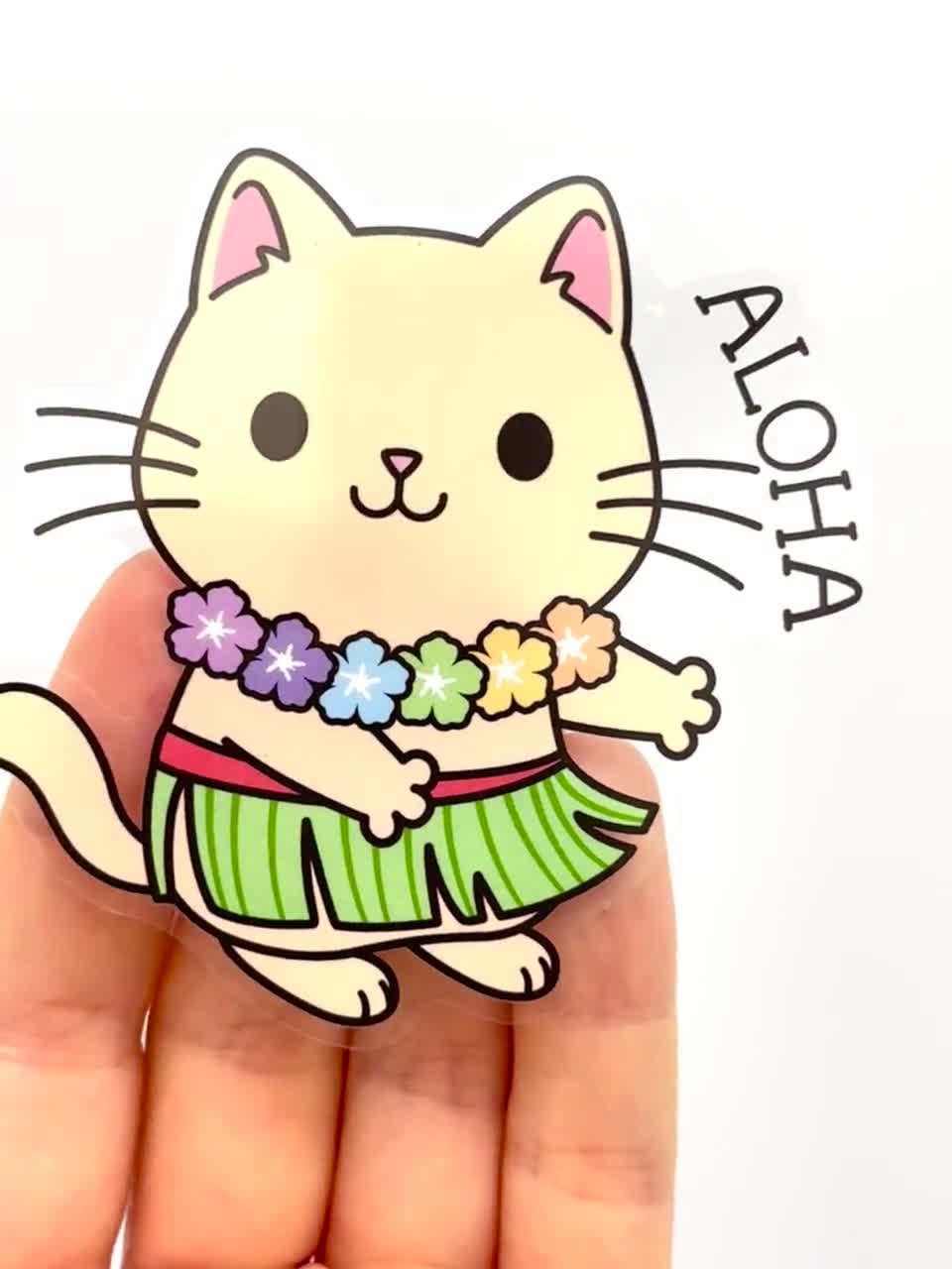 Aloha Cat Sticker: Funny Hawaii Kitty, Glossy Vinyl - Etsy Israel