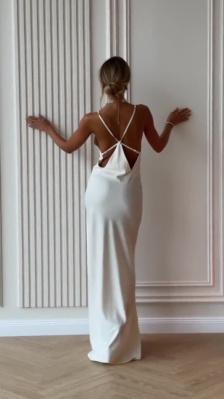 White Slip Dress, White Maxi Slip Dress, Maxi Slip Dress, Maxi Slip, Slip  Dress, Backless Dresses, Silk Dress, Open Back Silk Dress