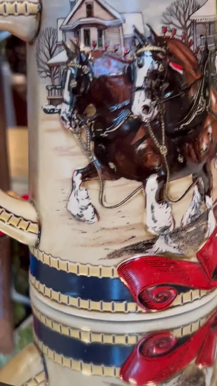 Vintage 1986 Budweiser Holiday Beer Stein Mug Handcrafted by