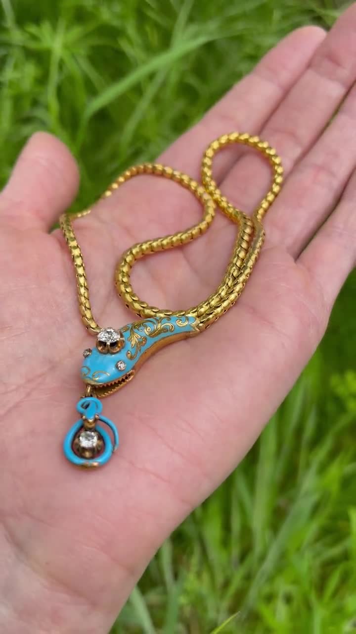 A Spectacular Mid-victorian 15 Carat Gold, Enamel and Diamond Snake Necklace,  Circa 1860s - Etsy
