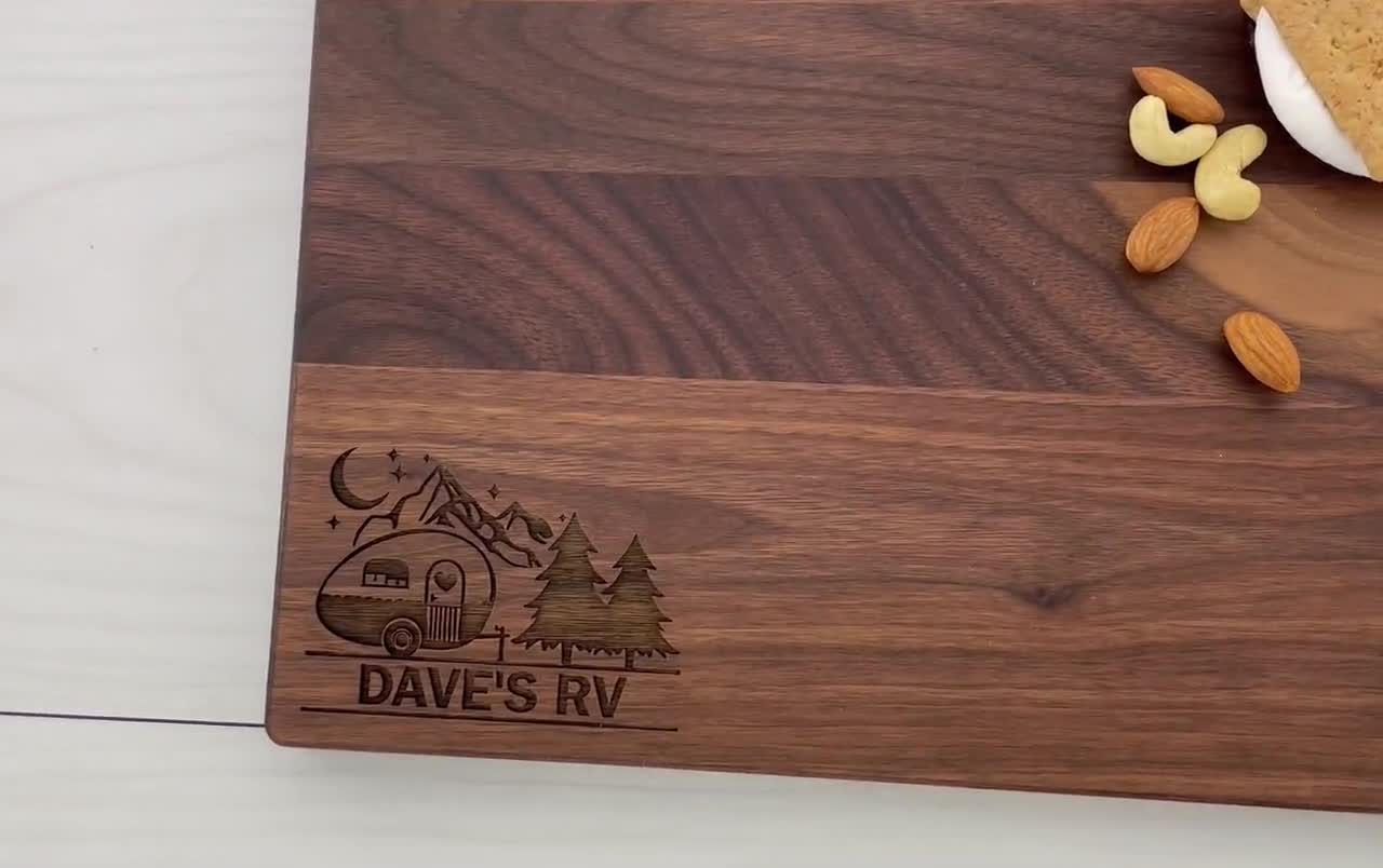 Personalized Cutting Board, Custom Cutting Board, RV Cutting Board,  Personalized RV Cutting Board, Van Life, Road Trip, Tiny Home, Dogs, 303 