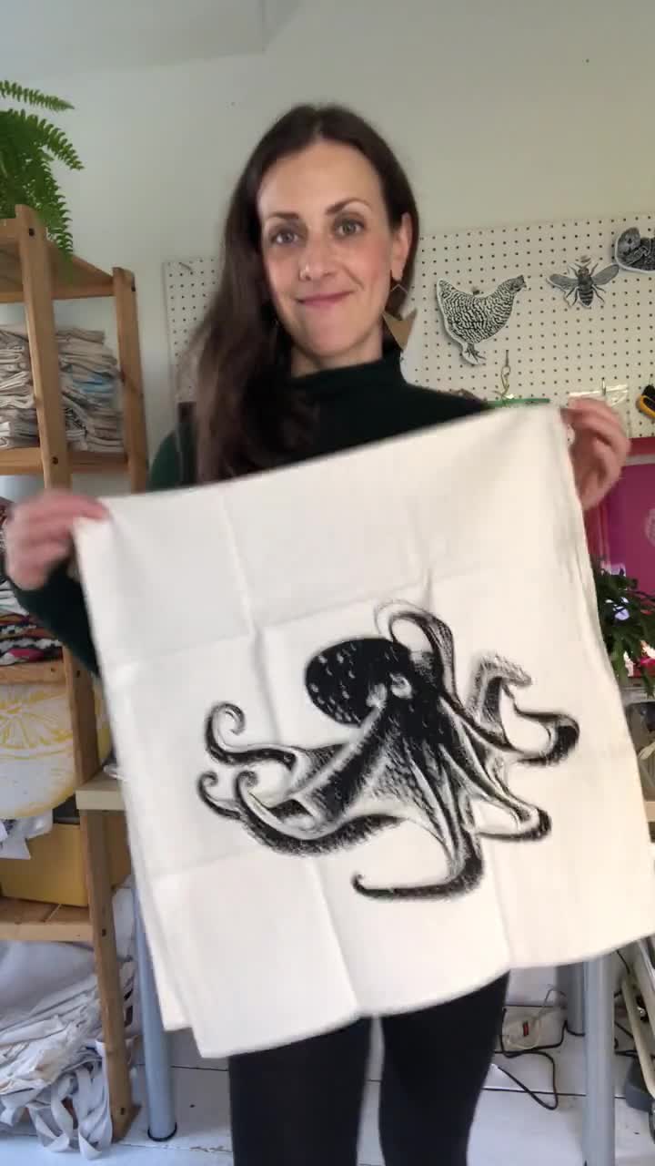 Octopus Tea Towel Funny Towels Flour Sack Towel Nautical Kitchen Towel Dish Towels  Cup Towel Hand Towel Screen Printed Cotton 