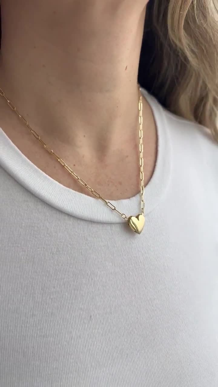 14Kイエローゴールド パフハートペンダント 2.5mmペーパークリップ