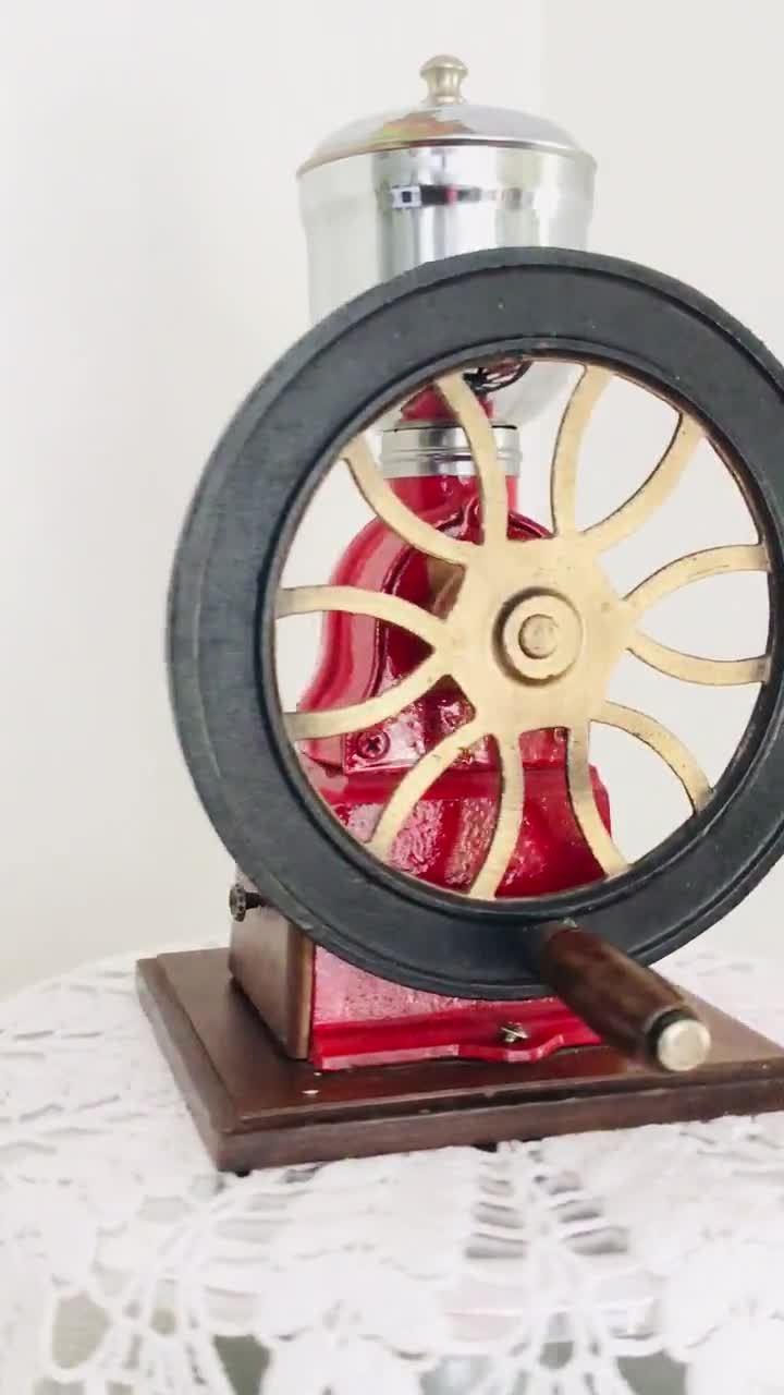 Vintage Red Cast on sale Iron One Wheel Hand Crank Coffee Grinder