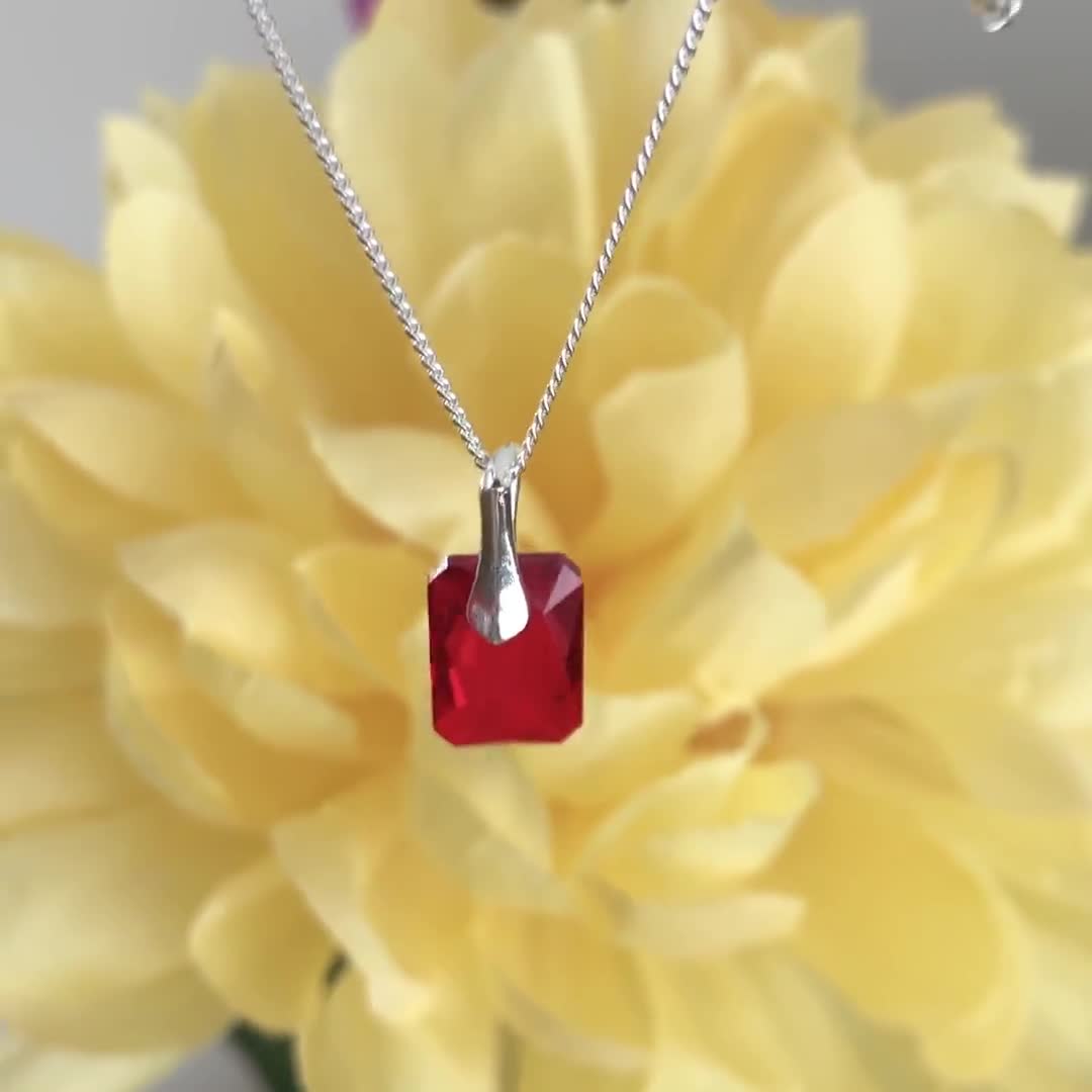 Red Swarovski Crystal Necklace: Romantic Elegant Red Crystal Pendant discount Necklace Sterling Silver, Prom Bridal Wedding Jewelry, Bridesmaids Gift