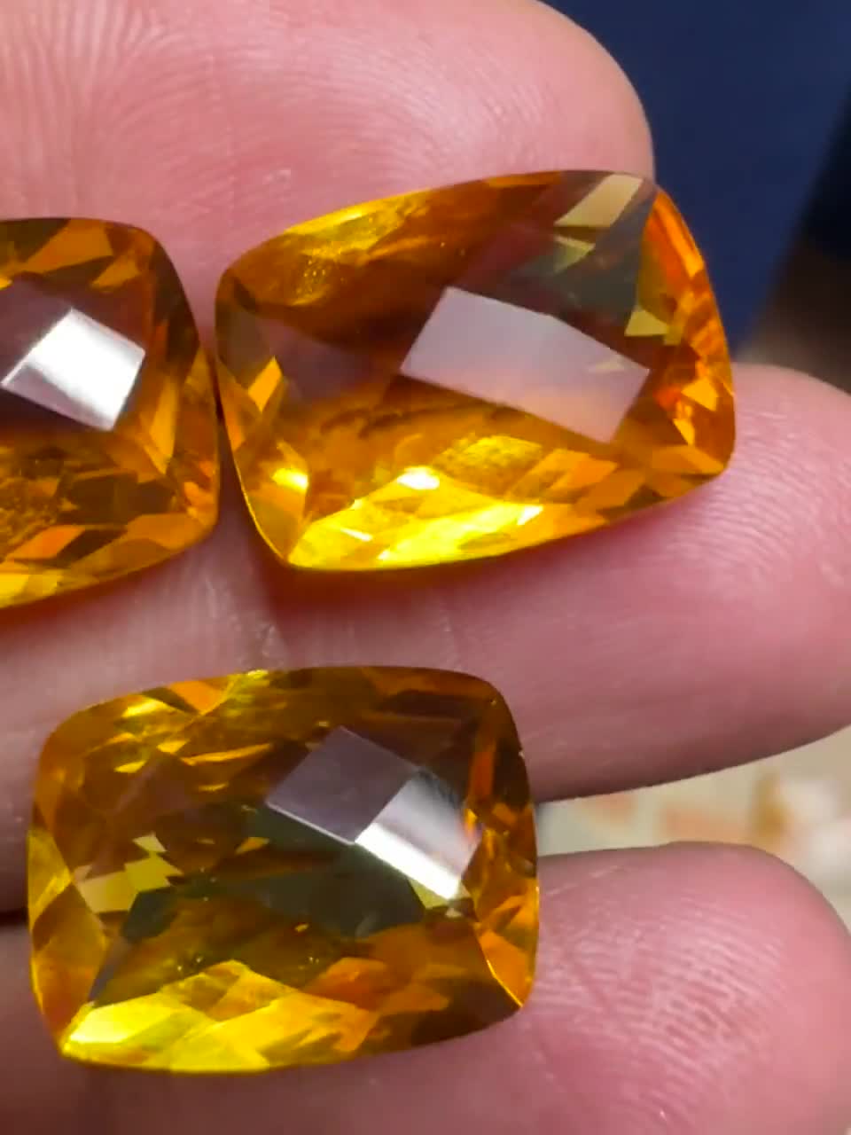 Popular Marvellous Citrine Checker Cushion 3 Pc Set/Facitated/AAA Exellent Quality/15X15X10.5MM & 12X12X7.5MM/Loose Gemstone For Making Jewelry.