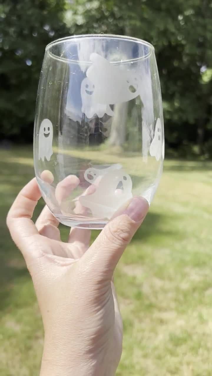 Ghost Etched Wine Glass Spooky Halloween Fall Etched Glassware 