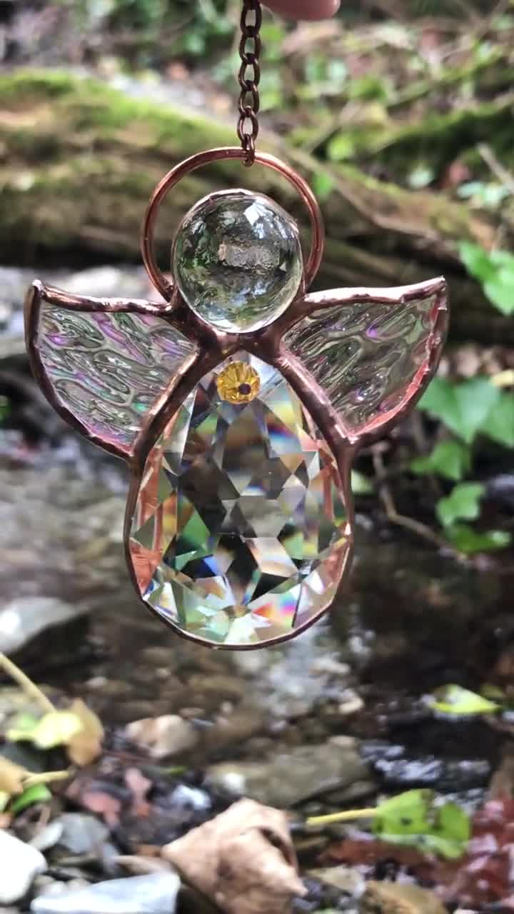 Pendentif Suncatcher aile d'ange en cristal, fabricant d'arc-en-ciel,  pendentif chakra en cristal