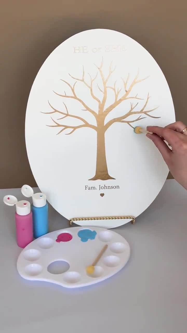 Baby Shower Fingerprint Tree Kit – Gender Reveal Guest Book With Bear Theme Decor