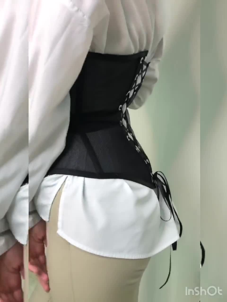 Women Mesh Corset Top Short Waist Belt Sexy Solid Color Bodycon
