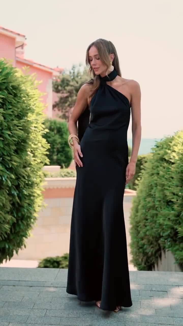 black tie halter neck dress Jonna Halter Neck Sequin Maxi Dress Black | Black Tie Evening Dress | Halter Neck