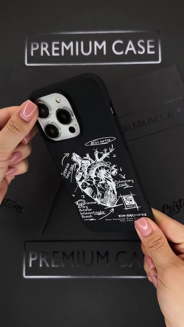 Ajew iPhone16 / black 【PVC heart】 Anatomy Heart iPhone 16 Pro Max Case, Sketch Art Phone Cover