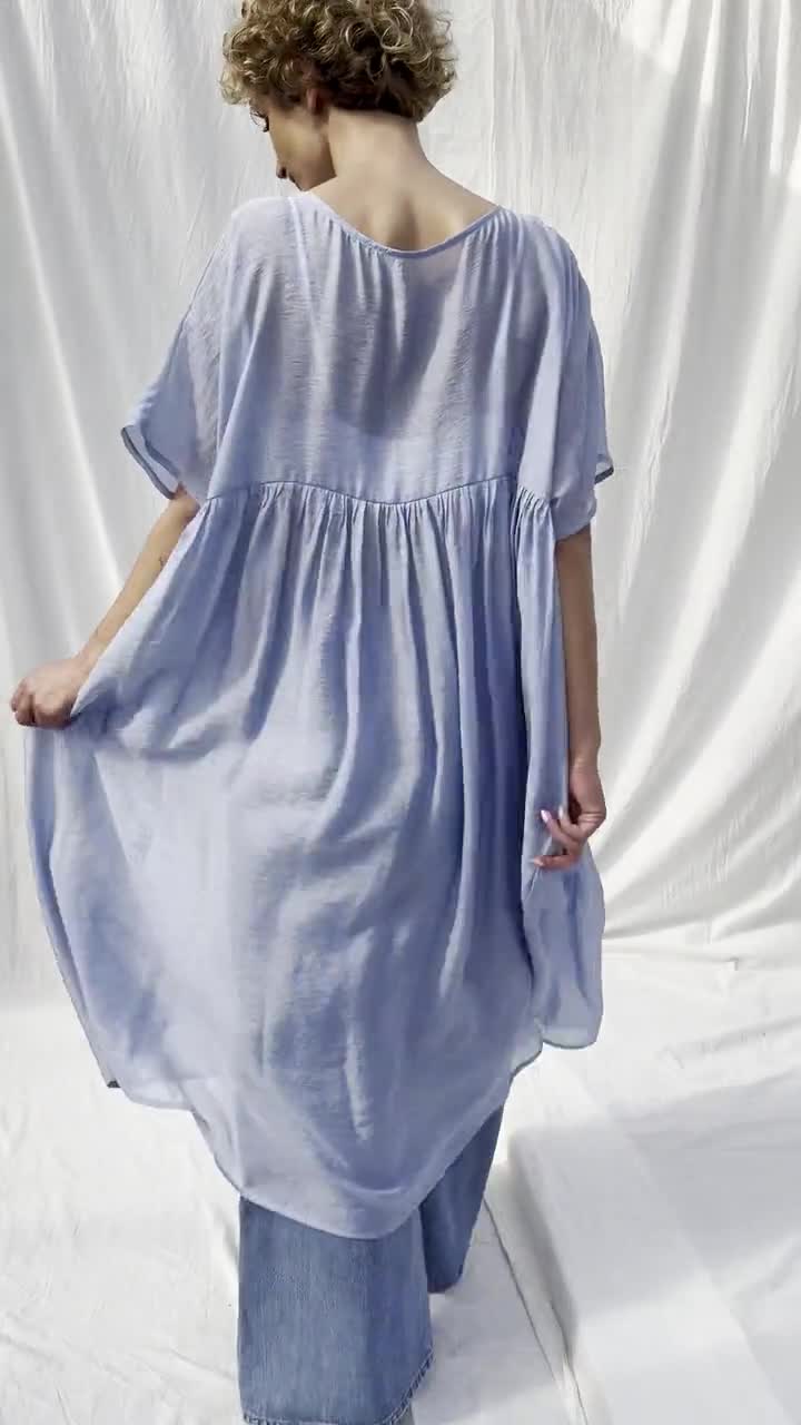 Light blue viscose organza oversized dress SILVINA • OFFON CLOTHING