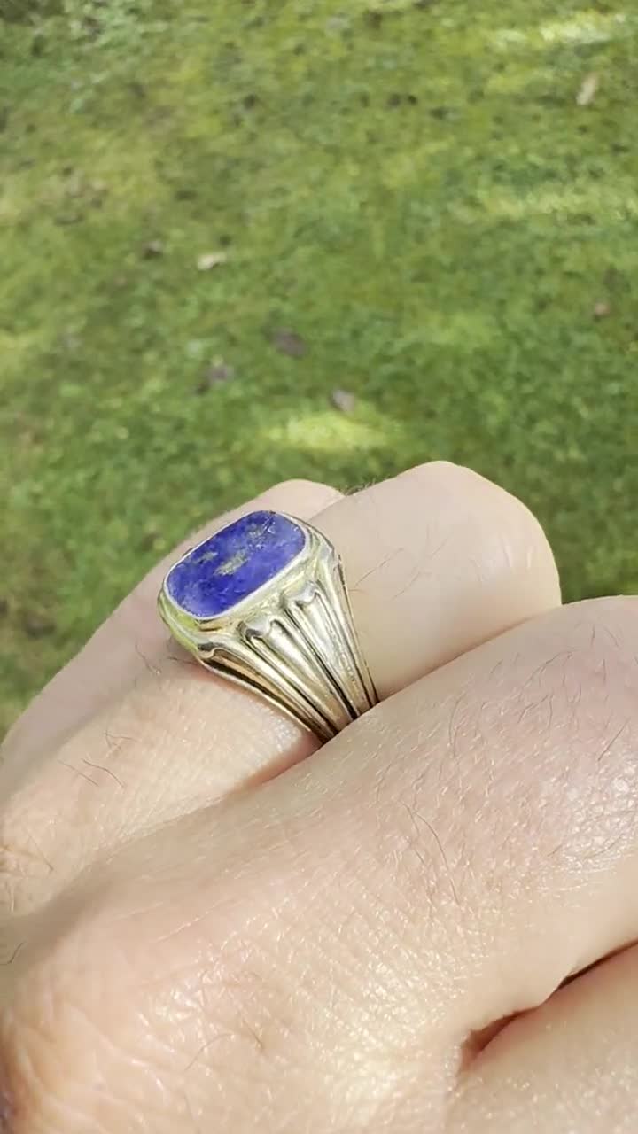Silver Signet Ring, Lapis Lazuli Ring, US Size 10 1/4