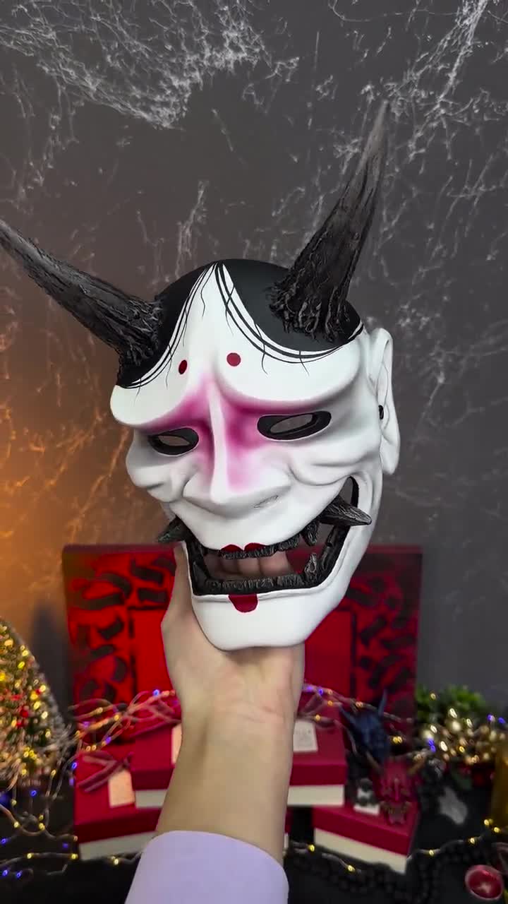 日本の般若面、白と黒、鬼面、オーダーメイド、伝統的な歌舞伎面、鬼面