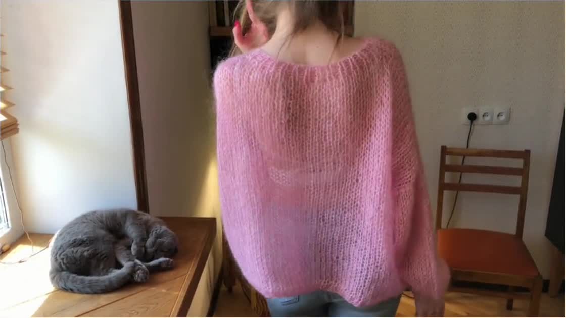 Mohair Pastel Pink Fluffy Rose Knitted Sweater Slouchy Fuzzy