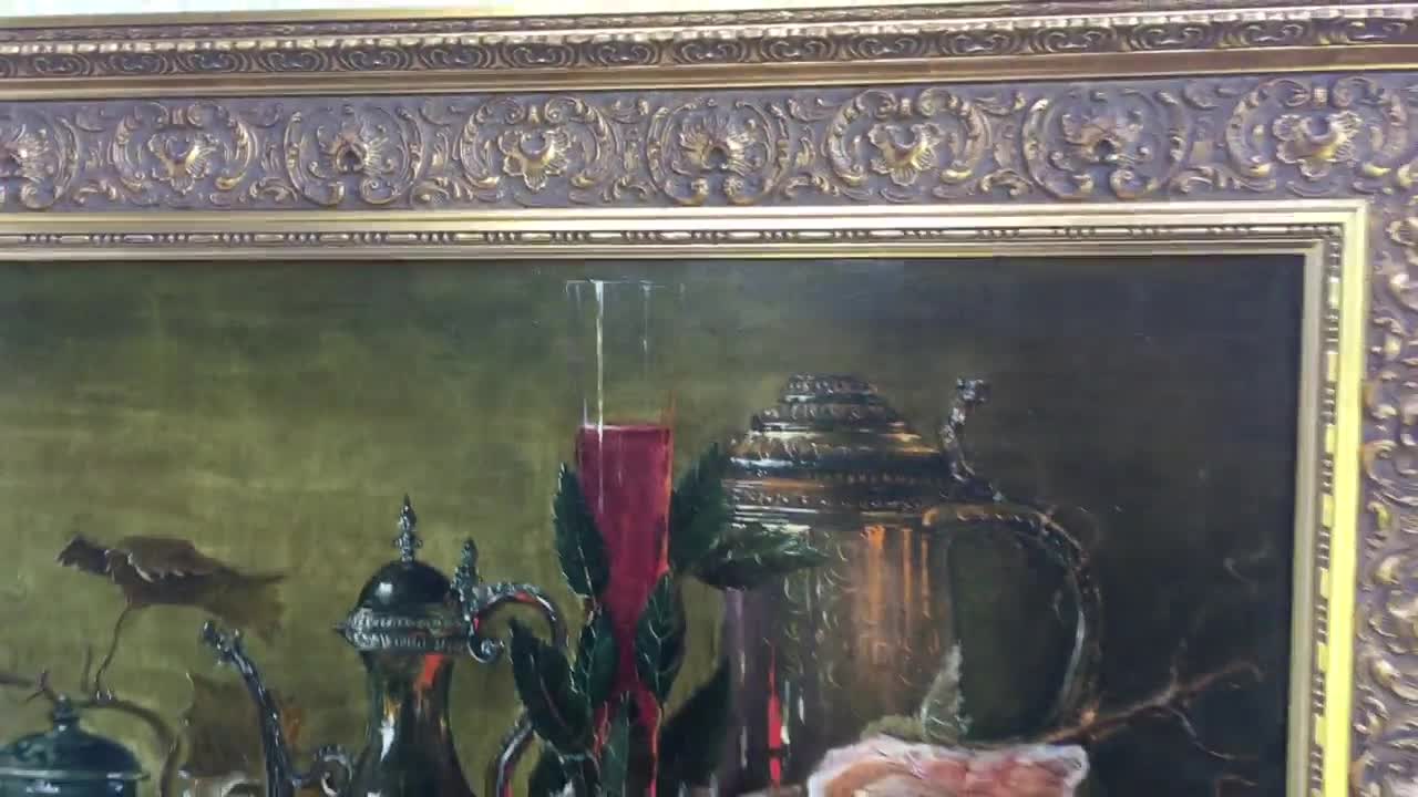 オランダの静物画 キャンバスの油絵 クラシック、額入りアート