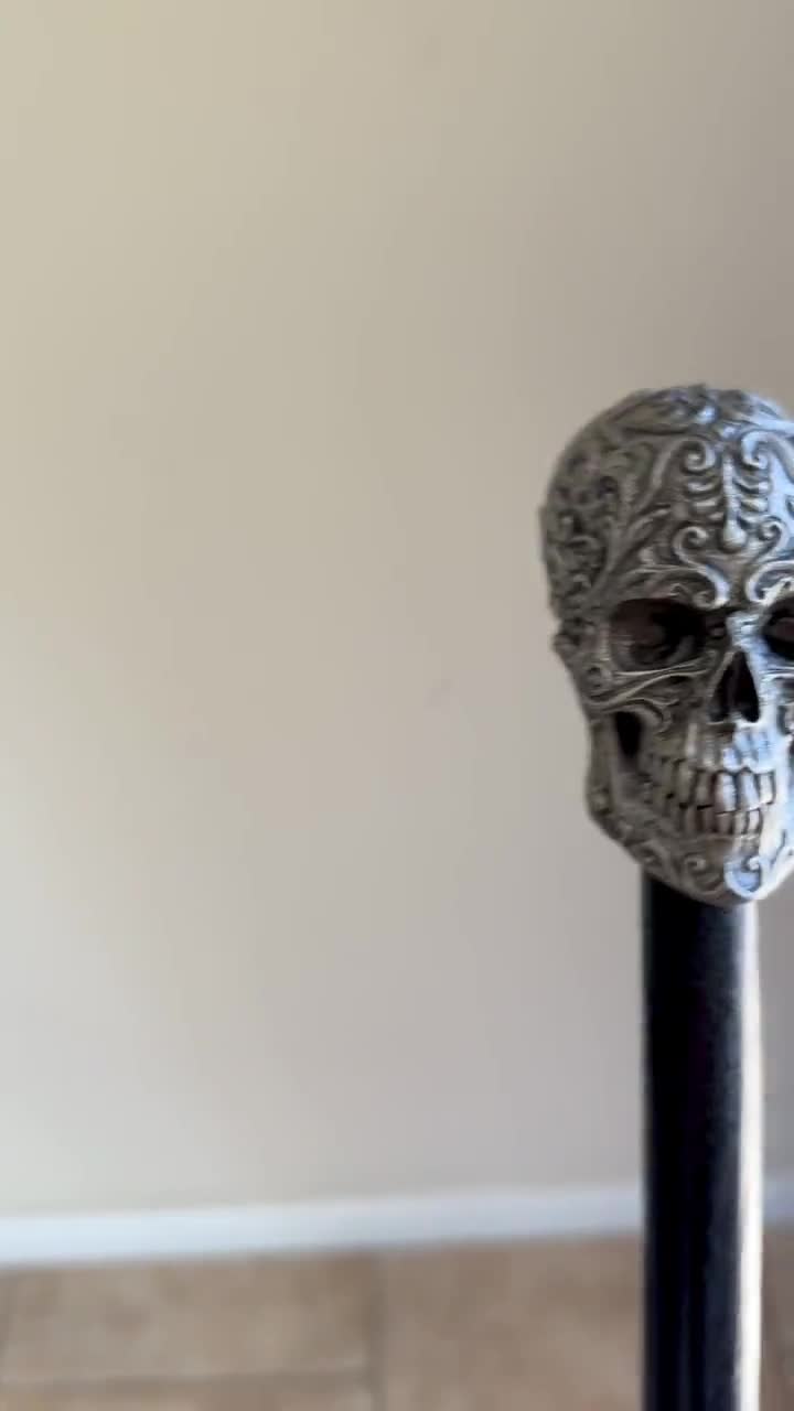 Ornate Skull Cane, Hand Sculpted Walking Stick | Victorian Gothic