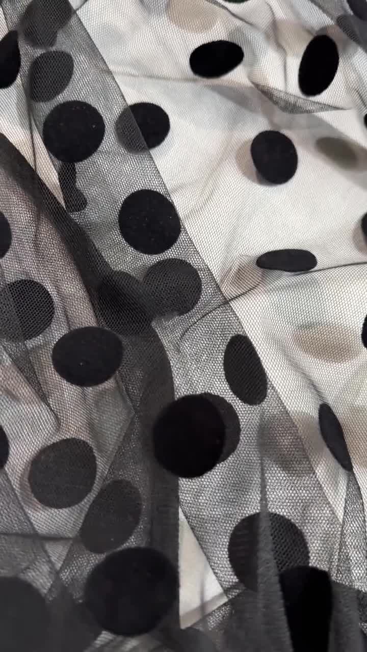 Black Tulle Fabric: Velvet Polka Dots, Luxury Italian Tulle by the