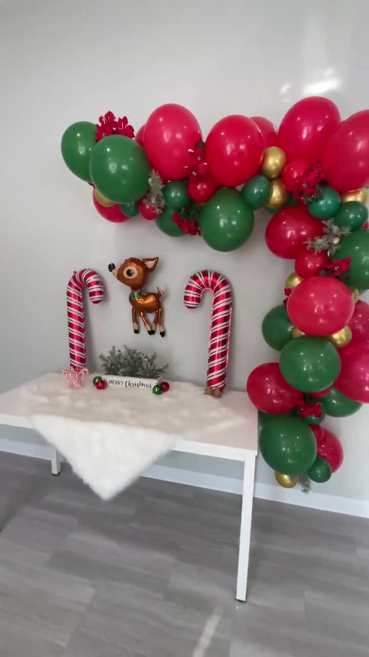 Christmas Balloon Garland Kit - 124pc Red Green Gold Balloons With Candy Theme Decorations