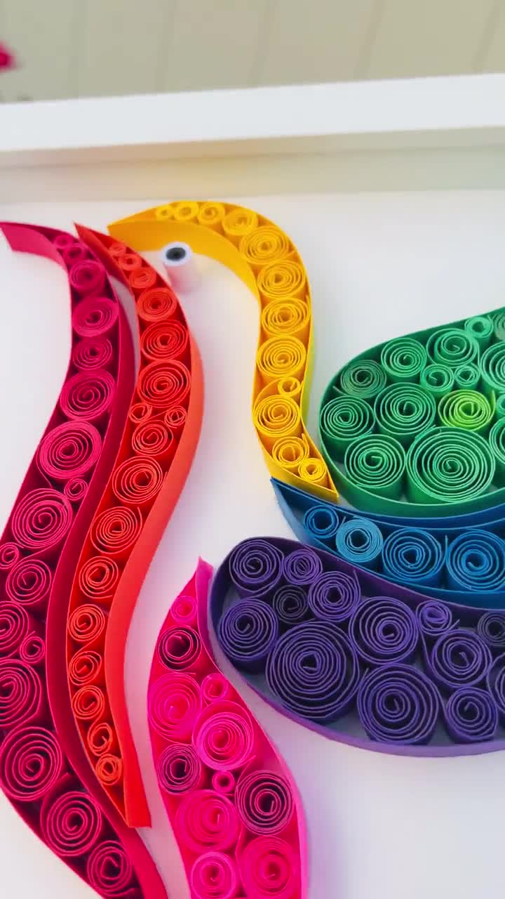 Tableau Quilling Oiseau Et Fleurs – Art Papier Fait Main