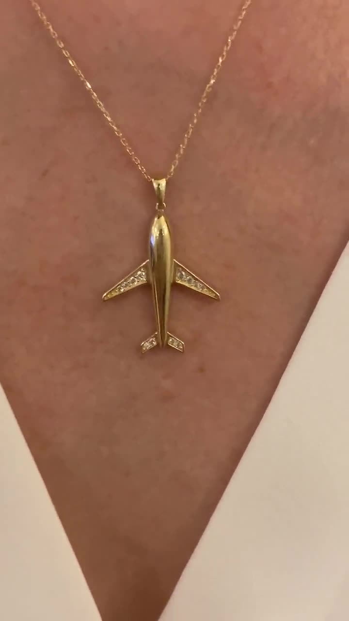 14K Gold Airplane Necklace | Travel Jewelry | Mazi + Zo 16-inch Chain