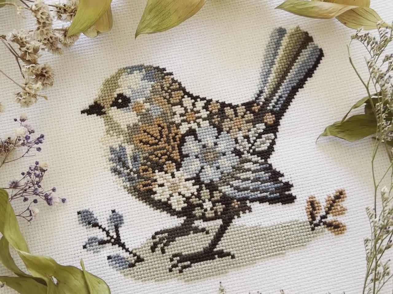 Flower Winter Bird Cross Stitch Pattern PDF - Instant