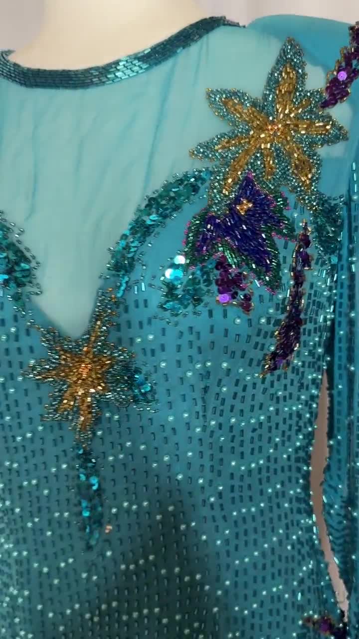Vintage Alyce Designs 100% Silk Beaded Floor Length Dress 1980s Gorgeous Blue Teal. Prom Dress. Maxi Dress. Vintage Beaded Gown. Vintage Alyce Designs 100% Silk Beaded Floor Length Dress 1980s Gorgeous Blue Teal. Prom Dress. Maxi Dress. Vintage Beaded Gown.